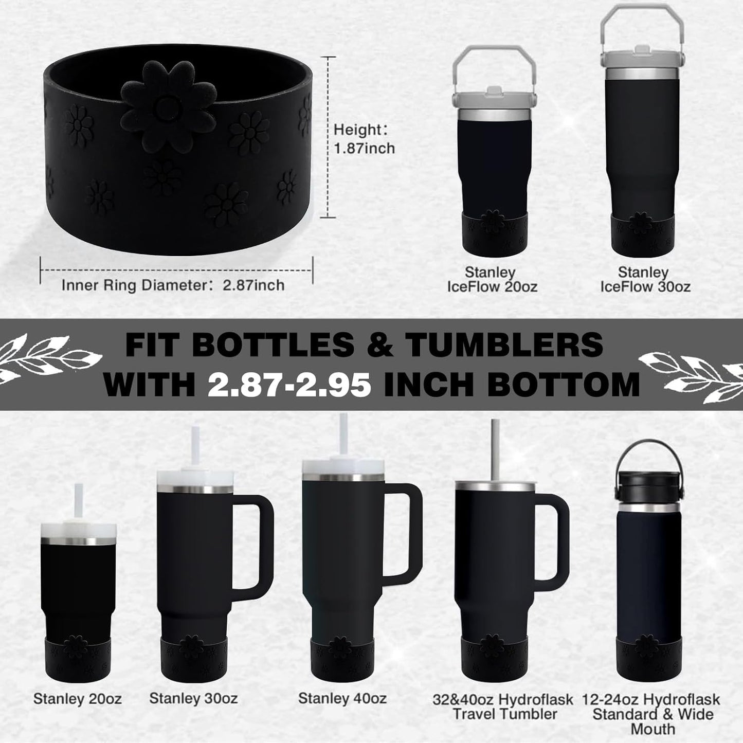 Hpbel Protective Silicone Boot for Stanley Cup Accessories Compatible with Stanley Cup Boot 40/30z and More Bottles with 2.95in Bottom for Water Bottle Flower Tumbler Accessories