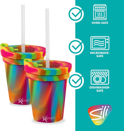 Silipint 8oz Silicone Tumbler with Straw and Lid – Unbreakable, BPA Free, Non-Toxic, Dishwasher, Microwave, Freezer Safe Tumbler Cup – Drinkware for Juice, Smoothies, Coffee (Cool Berry Crush)