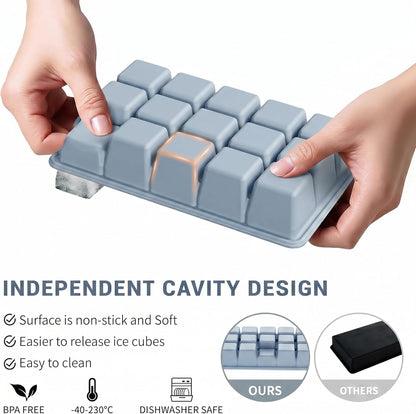 Silicone Ice Cube Tray 3 Pack, HANCELANT Ice Cube Mold, Ice Trays for Freezer with Lid for Whiskey, Baby Food, BPA Free, Easy Release
