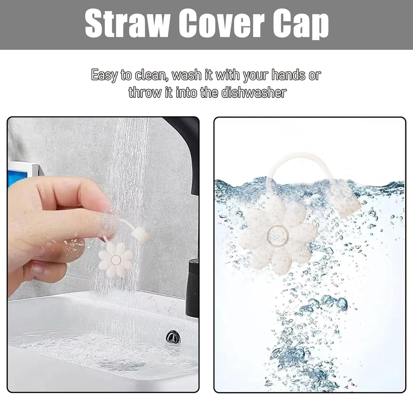Flower Straw Covers Toppers for Stanley Cups 30&40 Oz Tumbler with Handle Accessories 4PCS Silicone Straw Caps Reusable Straws Tips Protectors for Stanley Cup 10mm 0.4in Straws,Off White