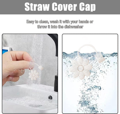 Flower Straw Covers Toppers for Stanley Cups 30&40 Oz Tumbler with Handle Accessories 4PCS Silicone Straw Caps Reusable Straws Tips Protectors for Stanley Cup 10mm 0.4in Straws,Off White