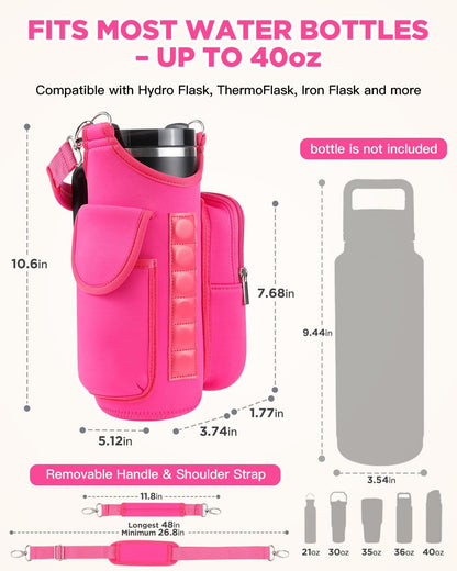 IPOW Magnetic Gym Bag Water Bottle Carrier Holder with Phone Pockets & Shoulder Strap for Men Women,Water Bottle Holder, Gym Pouch, Crossbody Bag for Travel, Sports, Work, Fitness - Black
