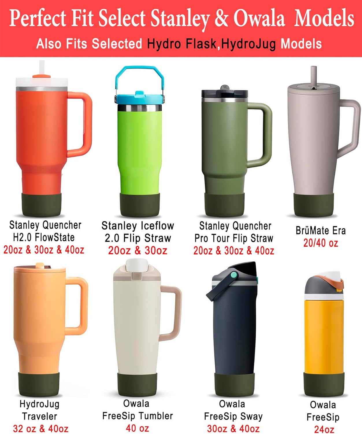 KTKUDY 2Pcs Silicone Boot for Stanley Quencher Tumbler 30 oz 40 oz & IceFlow 20 oz 30 oz & Fit Owala Freesip Water Bottle & Fit Hydro Flask & More - Cup Bottom Accessories Fit Stanley Cup