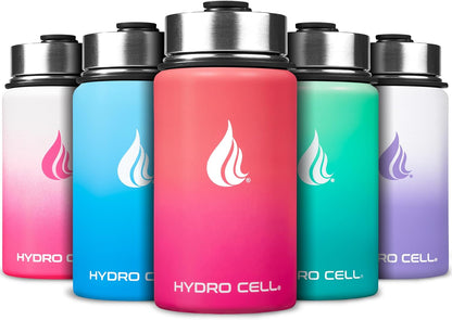 HYDRO CELL Stainless Steel Insulated Water Bottle with Straw - For Cold & Hot Drinks - Metal Vacuum Flask with Screw Cap and Modern Leakproof Sport Thermos for Adults (Neon 18oz)