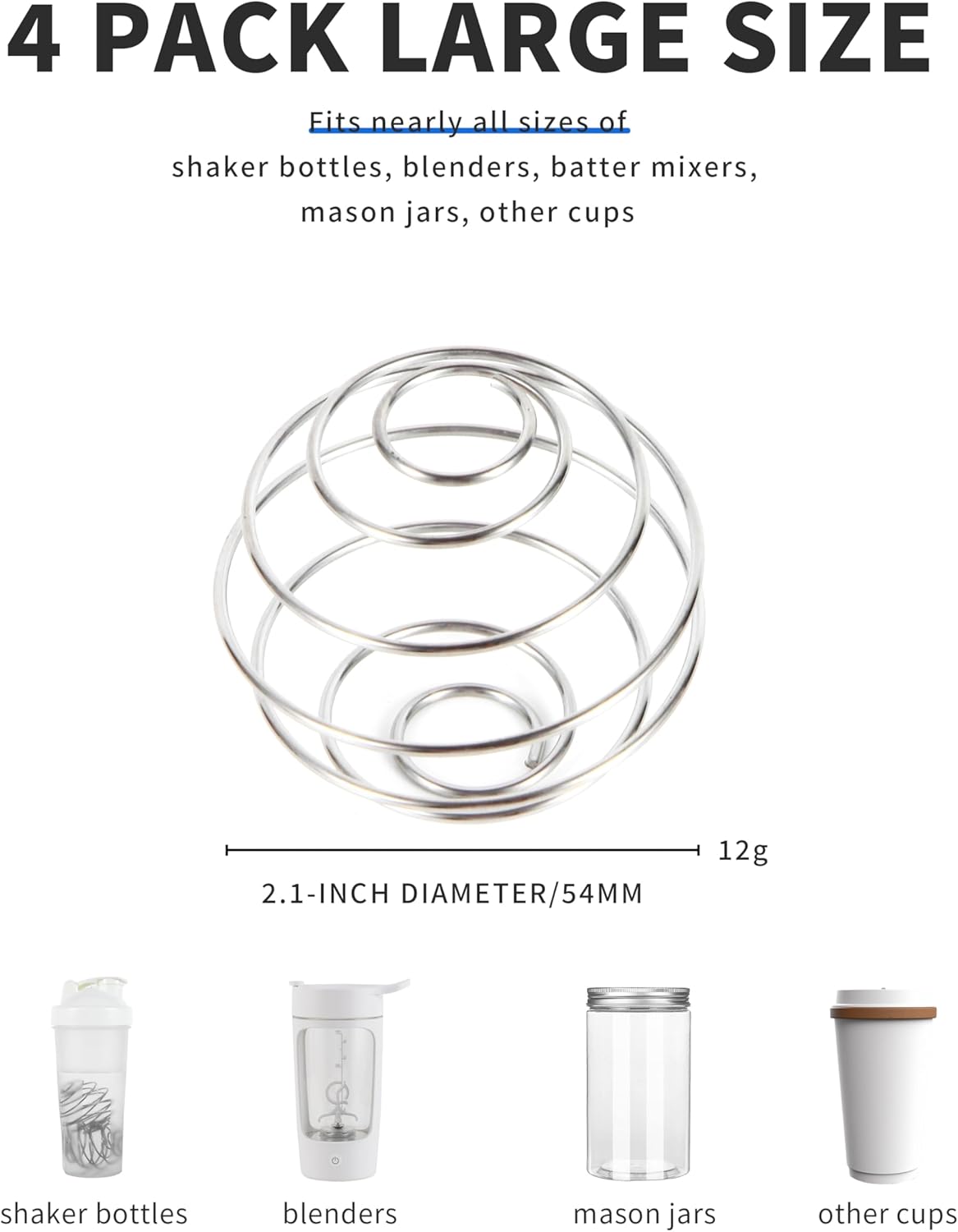 4 Pcs 2.1-Inch Large Size Shaker Balls for Protein Shakes,Milkshake and Salad Dressing,304 Stainless Steel Shaker Ball