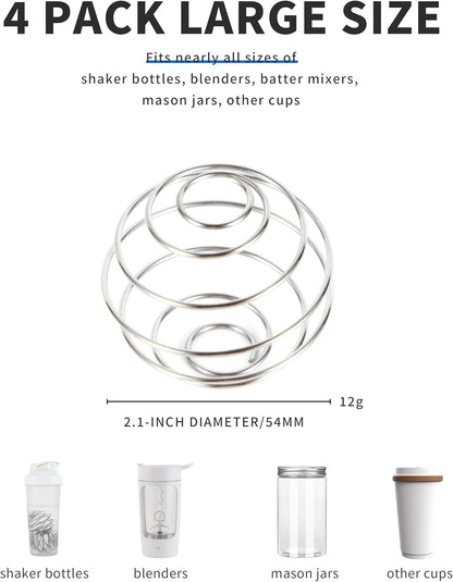 4 Pcs 2.1-Inch Large Size Shaker Balls for Protein Shakes,Milkshake and Salad Dressing,304 Stainless Steel Shaker Ball