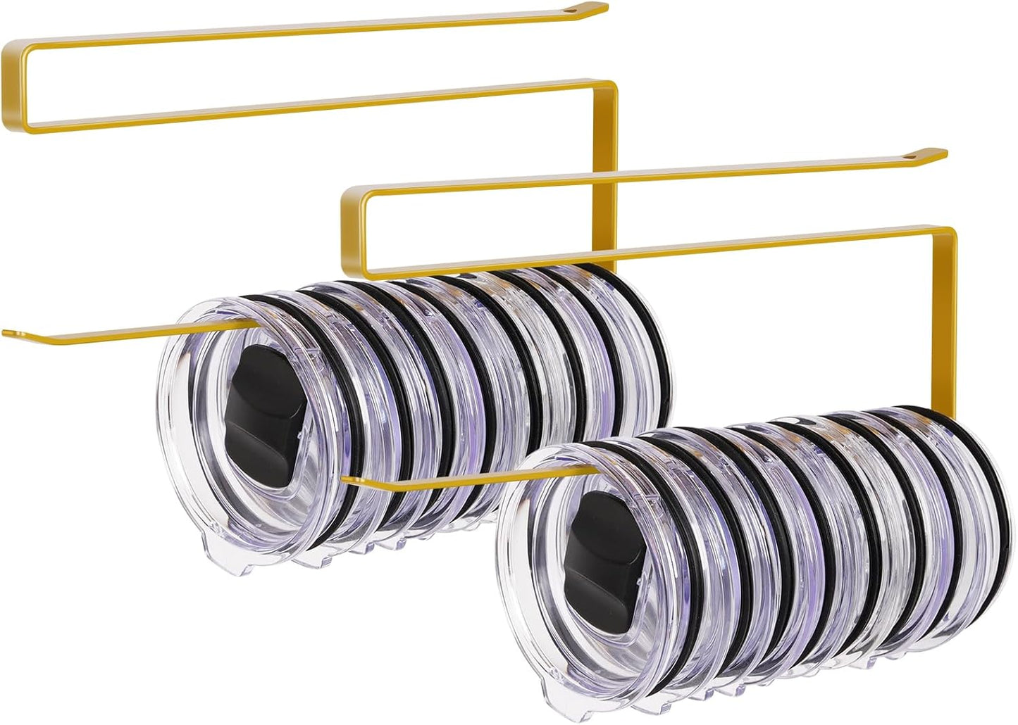 Tumbler Lid Organizer, Horizontal Tumbler Lid Storage Hook Up to 10 Lids, Space Saving Cup Lid Holders Under Cabinet Tumbler Lid Hook for Kitchen Organizer and Storage,Hanging Paper Towel Rack Hanger