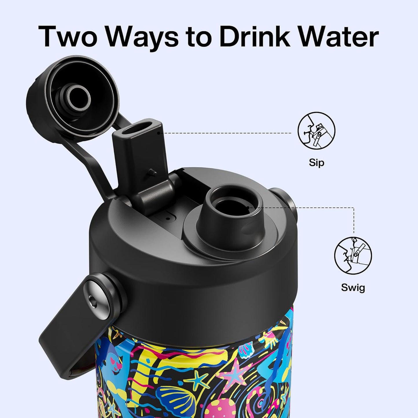 ENCOOL Insulated Water Bottle with Straw Stainless Steel Water Bottle, Leak-Proof, BPA-Free, Double Wall Vacuum Keeps Cold for 24 Hours for Sports, Travel, School (26 oz, Cotton Candy) - Colors D