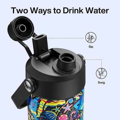 ENCOOL Insulated Water Bottle with Straw Stainless Steel Water Bottle, Leak-Proof, BPA-Free, Double Wall Vacuum Keeps Cold for 24 Hours for Sports, Travel, School (26 oz, Cotton Candy) - Colors D