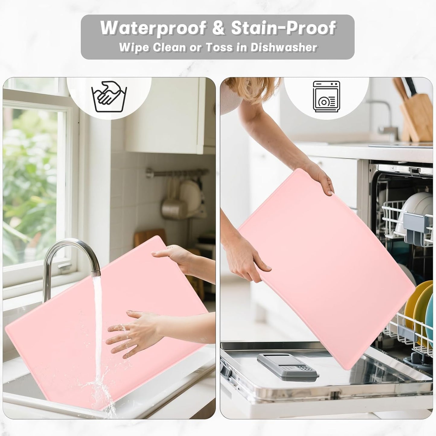 Rnivvi Silicone Coffee Mat, 16" x 24" Waterproof Raised Edge Coffee Bar Mats for Espresso Machine Station Accessories, Heat Resistant Detachable Dish Drying Pad for Kitchen Counter, Dish Rack, Green