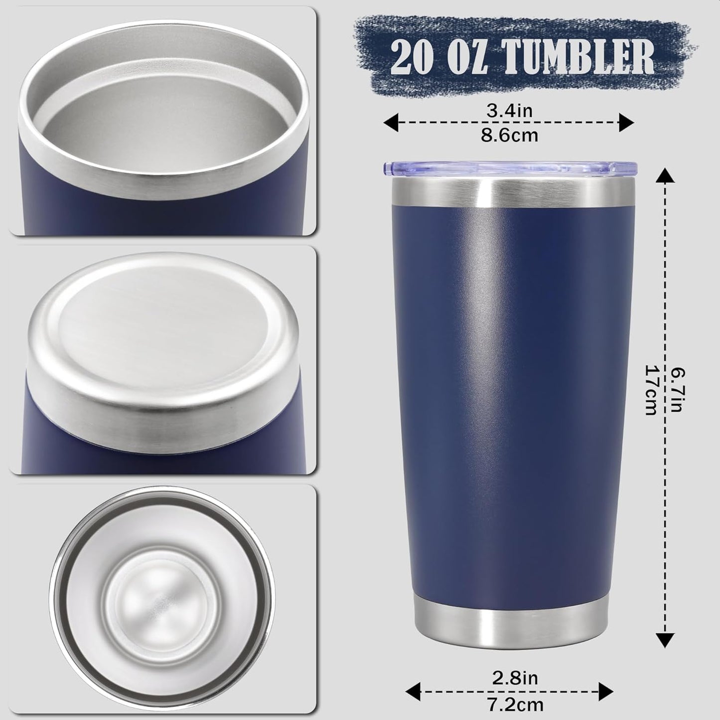20 oz Tumbler Coffee Travel Tumblers Bulk with Lid Stainless Steel Double Wall Vacuum Insulated Mug Powder Coated Cups fit Car Cupholder for Hot and Cold - Stainless Steel, 4Pack