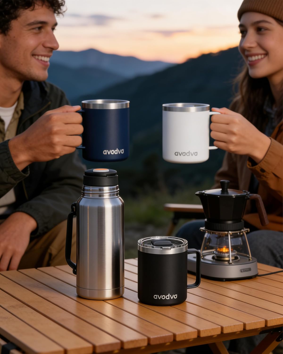 12oz Insulated Coffee Mug with Lid – Includes Two Lids, Stainless Steel Coffee Travel Mug with Handle, Double Wall Vacuum Insulated Camping Mug for Home, Office & Outdoor, Navy Blue