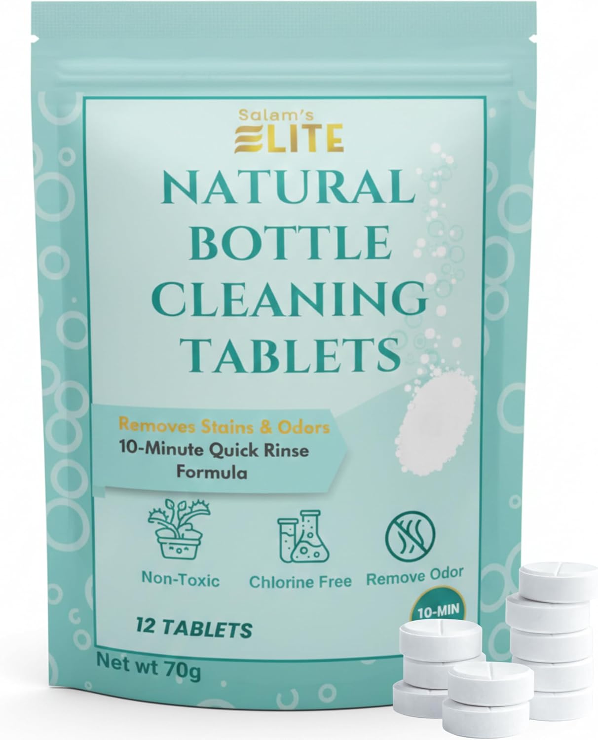 Salem's Elite Brand 12 Effervescent Water Bottle Cleaning Tablets | Tumbler Cleaning Tablets | Deodorizes & Removes Stains on Stainless Steel, Tumblers, Baby & Sports bottles