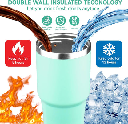 30oz Tumbler with Handle and Flip Straw Lid Double Wall Insulated Travel Coffee Mug Stainless Steel Vacuum Insulated Coffee Tumbler Cup for Hot and Cold Beverages,Leak-proof&BPA-free (30oz,Black)