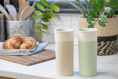 Ello Ogden Ceramic Travel Mug with Splash-Resistant Slider Lid and Protective Silicone Boot, Perfect for Coffee or Tea, BPA Free, Dishwasher Safe, Gray, 16 oz, 758-0438-040