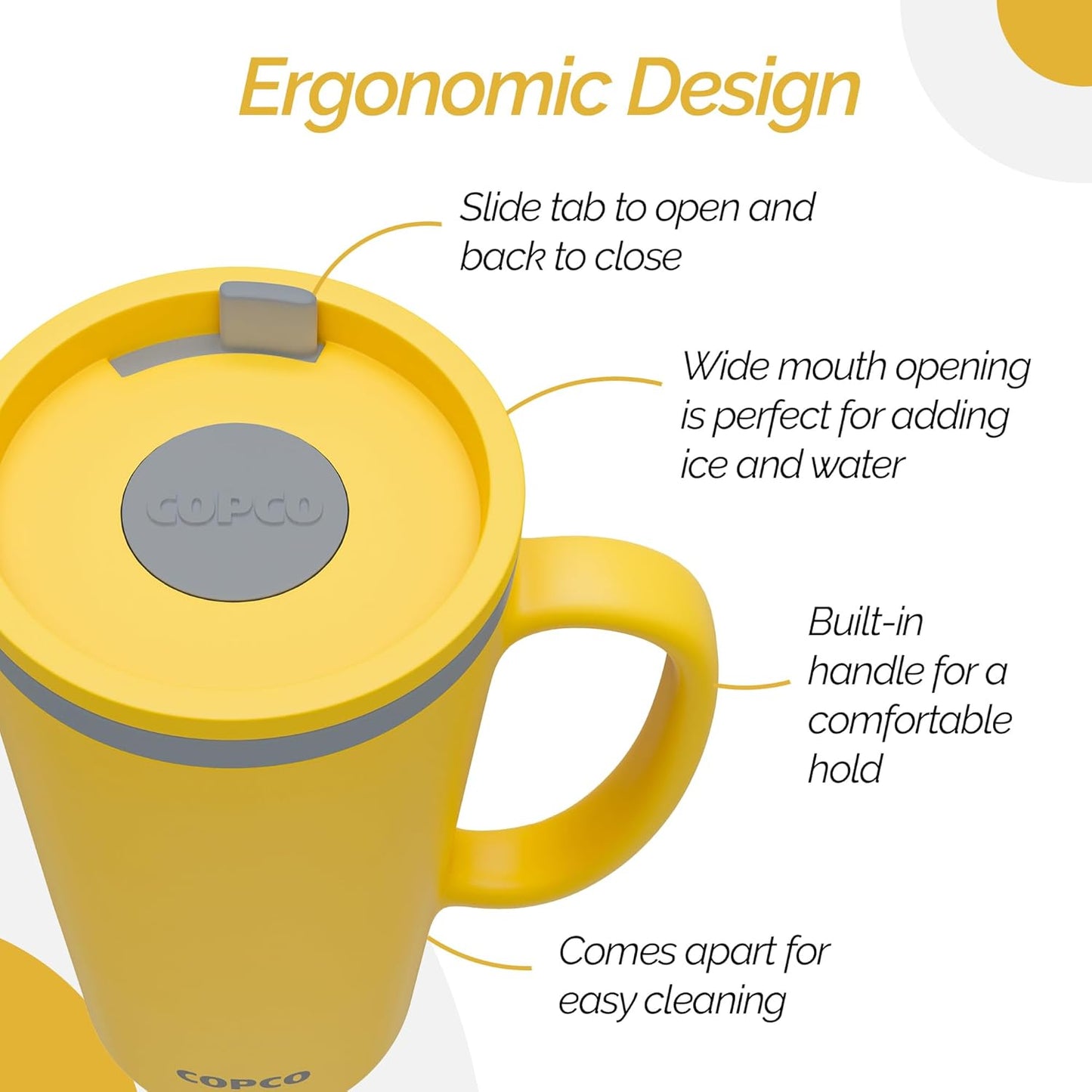 Copco Cone Desk Mug, 16 oz (Set of 4) - Double Wall Insulated Mugs with Handle, Reusable Plastic Tumblers with Twist-Off Spill Resistant Lid, BPA-Free, Microwave & Dishwasher Safe (Assorted Colors)