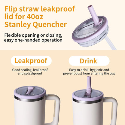 2 Pack 30 oz Flip Straw Leak Proof Lid for Stanley Quencher H2.0, Spill Proof Tumbler Lid Replacement, BPA Free Reusable No Spill Straw Lid for Stanley Accessories