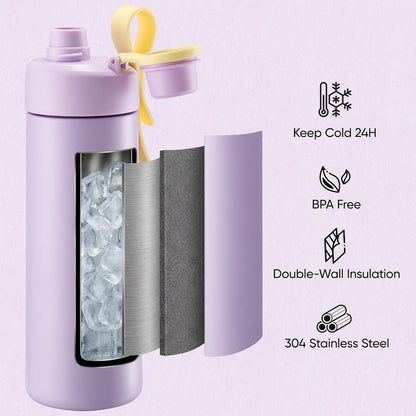 Fijinhom 18 oz Insulated Water Bottle with Handle, 304 Stainless Steel Double Wall Vacuum, Keep 24H Cold, Leak Proof, BPA-Free,with Lid & Non-Slip Bottom for Outdoor, Sports, Work, Travel (Black)