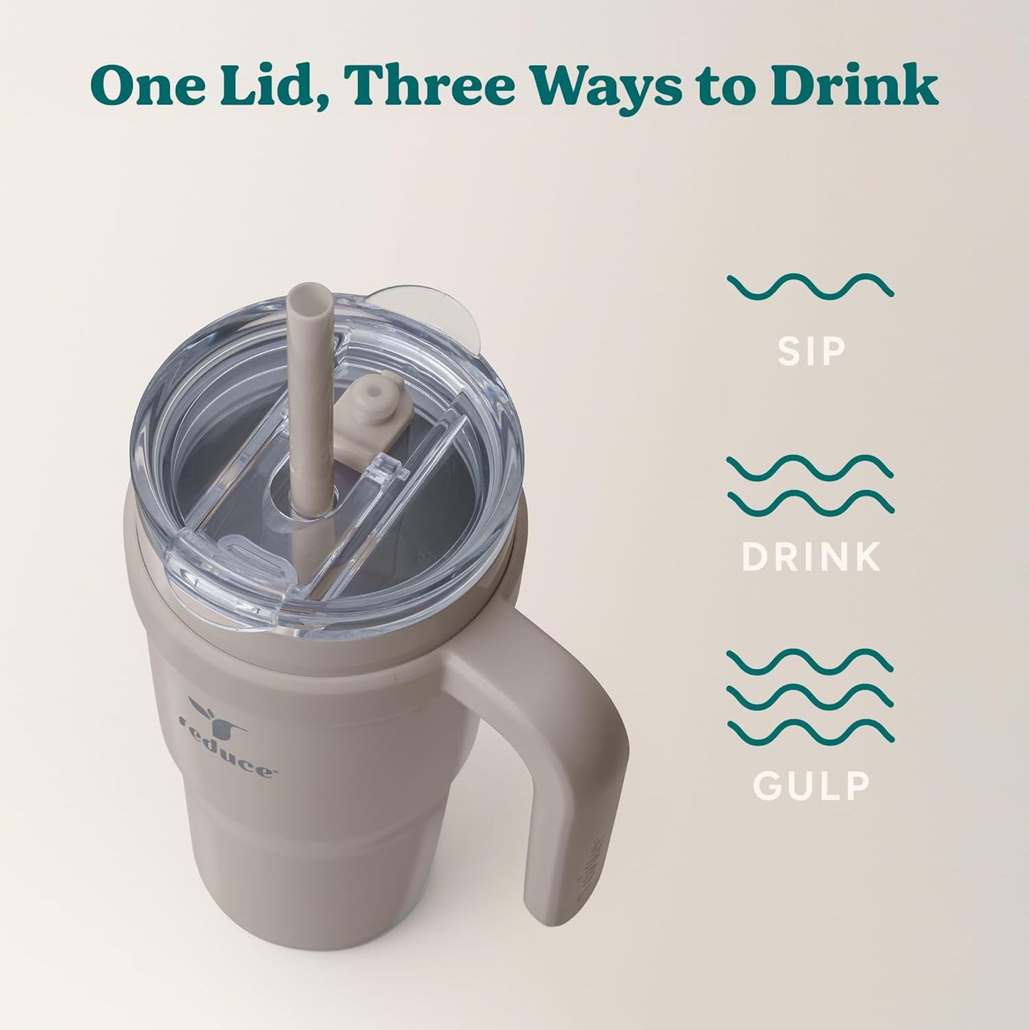 REDUCE 24 oz Stainless Steel Tumbler with Handle - Dual-Wall Vacuum Insulated Travel Mug, Sweat-Proof Lid & Reusable Straw - Keeps Drinks Cold for 24 Hrs, Fits Cupholders, Dishwasher Safe - Lilac Bud