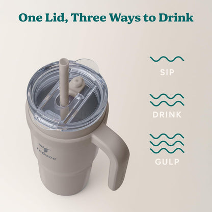 REDUCE 24 oz Stainless Steel Tumbler with Handle - Dual-Wall Vacuum Insulated Travel Mug, Sweat-Proof Lid & Reusable Straw - Keeps Drinks Cold for 24 Hrs, Fits Cupholders, Dishwasher Safe - Lilac Bud