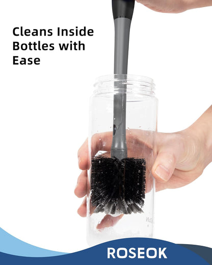 ROSEOK 2 in 1 Long Handle Bottle Brush with Straw Brush for Cleaning Glass, Sports Bottle, Coffee Mug,Navy Blue,1 Pack