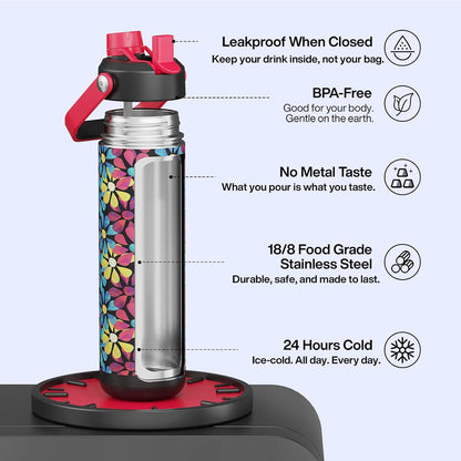 ENCOOL Insulated Water Bottle with Straw Stainless Steel Water Bottle, Leak-Proof, BPA-Free, Double Wall Vacuum Keeps Cold for 24 Hours for Sports, Travel, School (26 oz, Cotton Candy) - Colors D