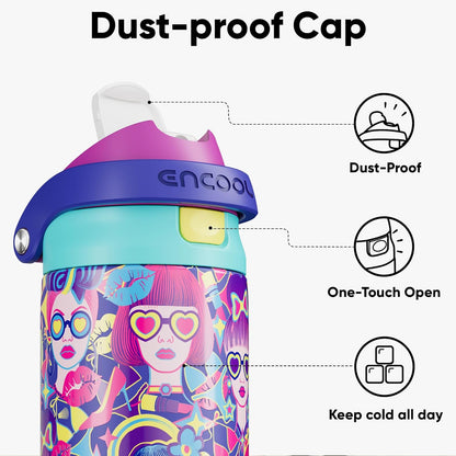 ENCOOL Leakproof Insulated Water Bottle with Straw Dual-Sip Water Bottle Bag-Safe Design for Work, Commute & Gym – Keeps Drinks Cold All Day, 24 oz, Lemonade Pink - Colors B