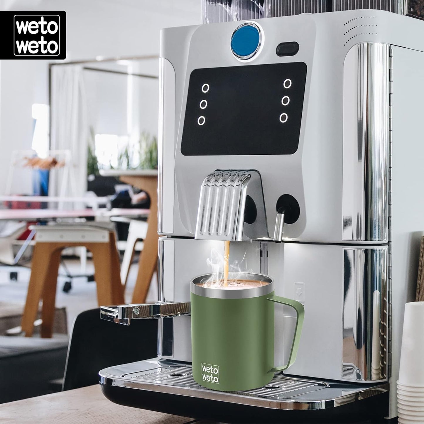 WETOWETO 14 oz Coffee Mug, Vacuum Insulated Camping Mug with Lid, Double Wall Stainless Steel Travel Tumbler Cup, Thermal Coffee Mug, Powder Coated Navy Blue