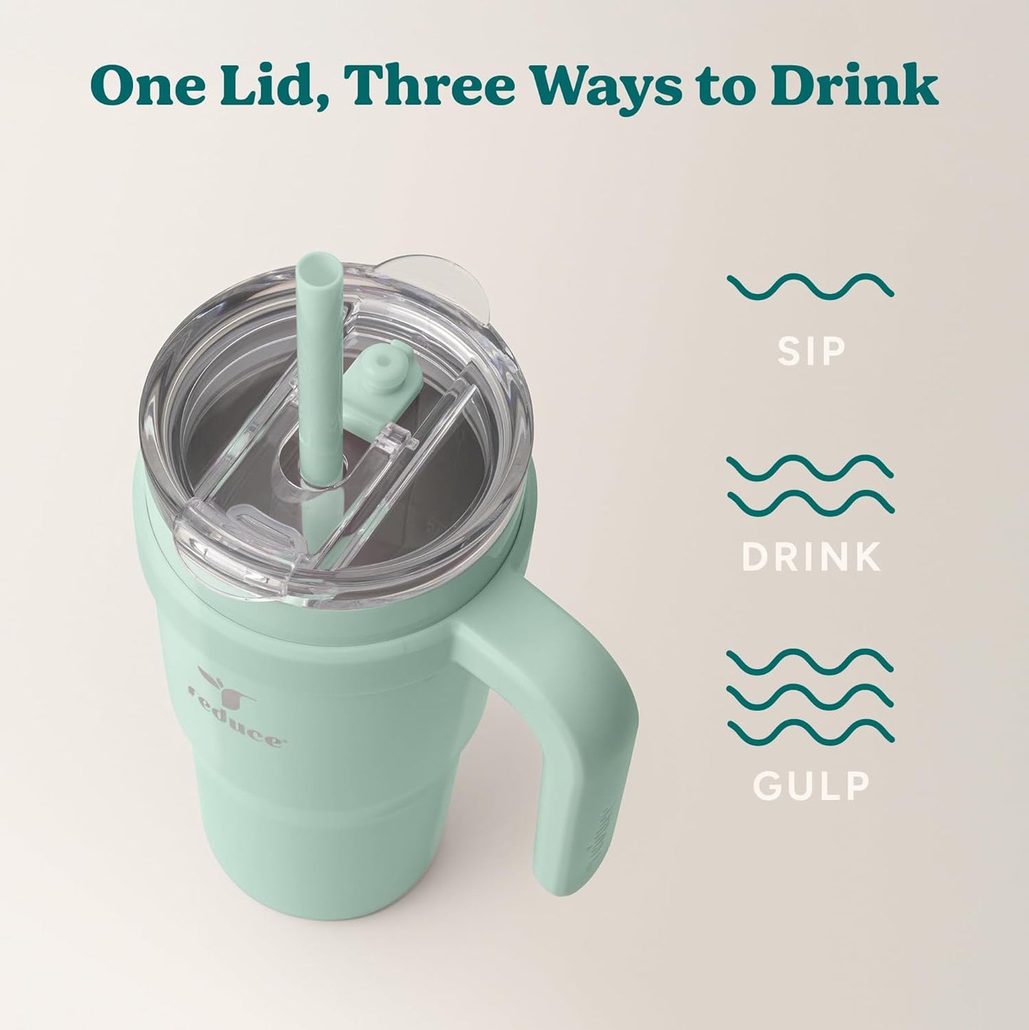 REDUCE 24 oz Stainless Steel Tumbler with Handle - Dual-Wall Vacuum Insulated Travel Mug, Sweat-Proof Lid & Reusable Straw - Keeps Drinks Cold for 24 Hrs, Fits Cupholders, Dishwasher Safe - Lilac Bud