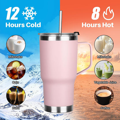 20 oz Tumbler with Handle, Stainless Steel Insulated Tumbler with Lid and Straw, Double Wall Vacuum Coffee Mug Tumbler, Insulated Coffee Thermal Cup for Cold and Hot (Light Purple)