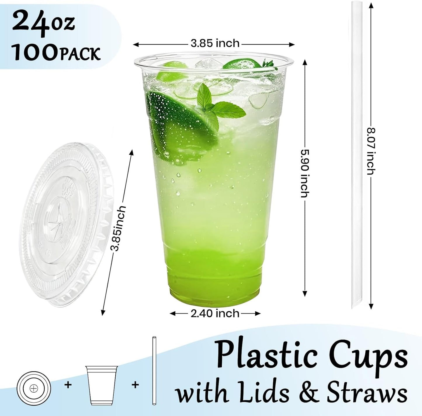 25 Pack 16 oz Clear Plastic Cups with Lids and Straws, Leak-Proof Disposable Iced Coffee Cups, BPA-Free PET Cold Drink Tumblers for Smoothie, Tea and Juice, Crystal Clear To Go Cups
