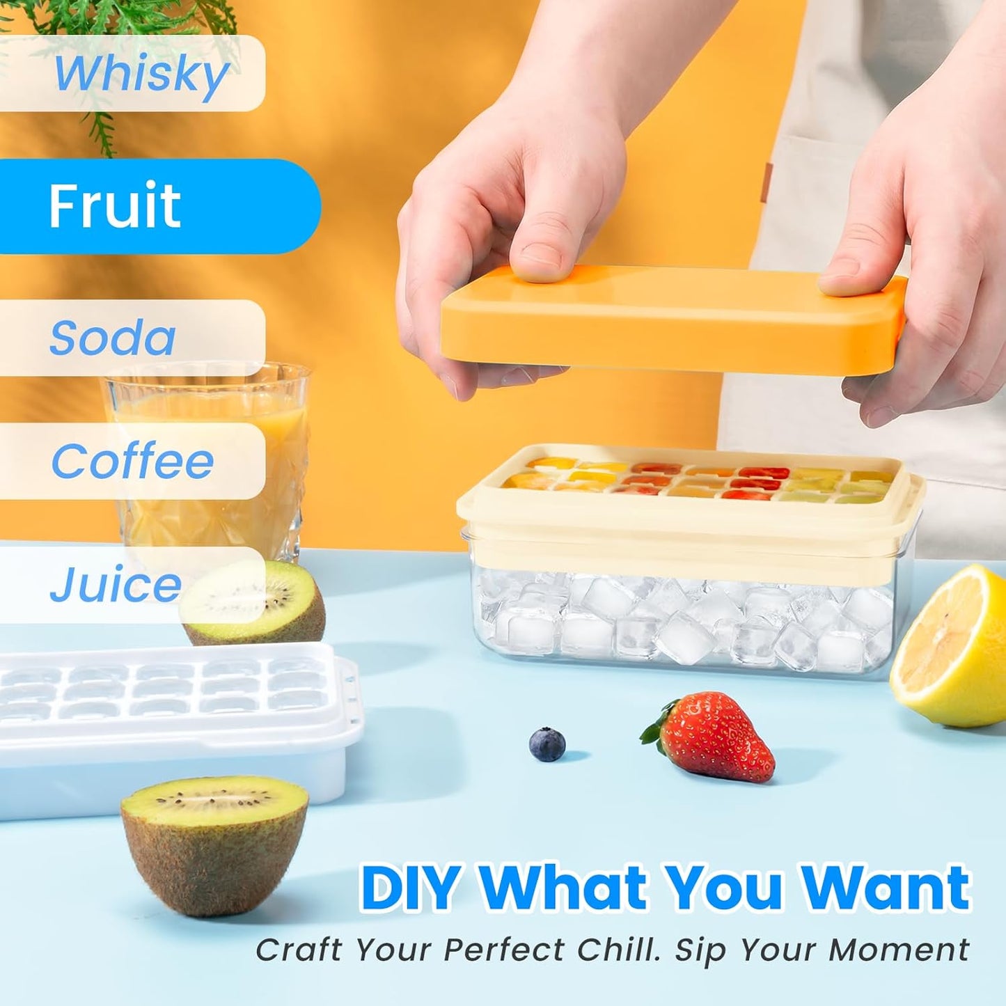 Ice Cube Tray with Lid and Bin, PHINOX 56 pcs Ice Trays for Freezer, Ice Cube Trays for Freezer with 2 trays, Container, Lid & Ice Scoop, BPA Free