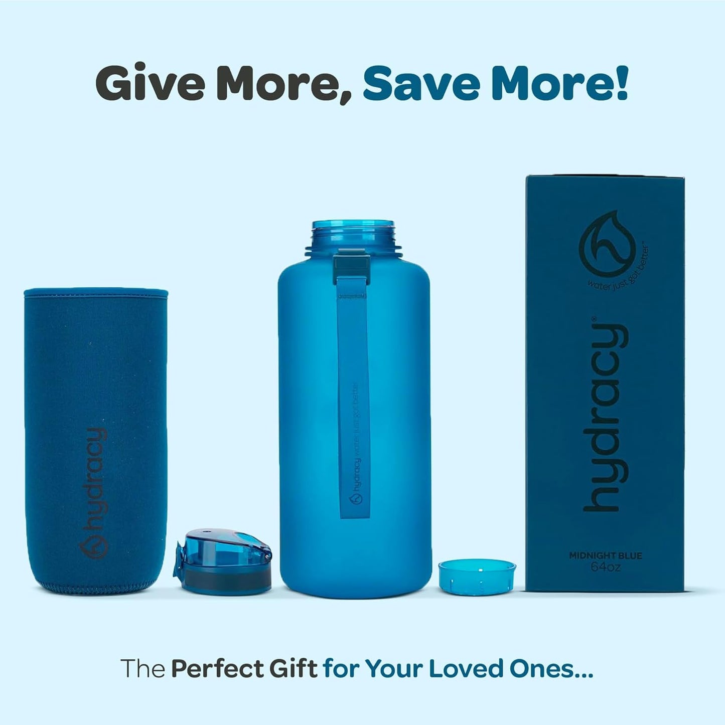 Hydracy Water Bottle with Time Marker -Large BPA Free Water Bottle & No Sweat Sleeve -Leak Proof Gym Bottle with Times to Drink - Ideal for Fitness Sports & Outdoors