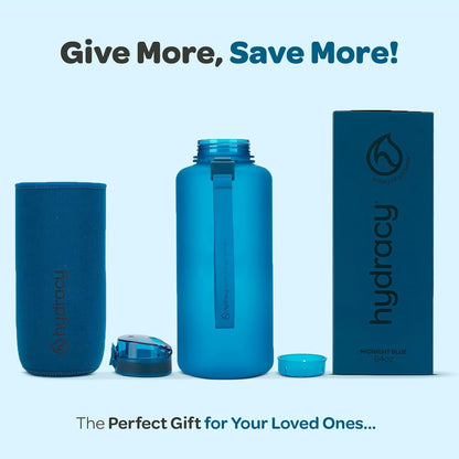 Hydracy Water Bottle with Time Marker -Large BPA Free Water Bottle & No Sweat Sleeve -Leak Proof Gym Bottle with Times to Drink - Ideal for Fitness Sports & Outdoors