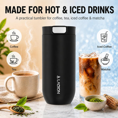 LAOION 17 oz Insulated Coffee Tumbler, Stainless Steel Travel Coffee Mug with Slider Lid, Reusable Iced Coffee Cup for Office, Car, Commute, Gray