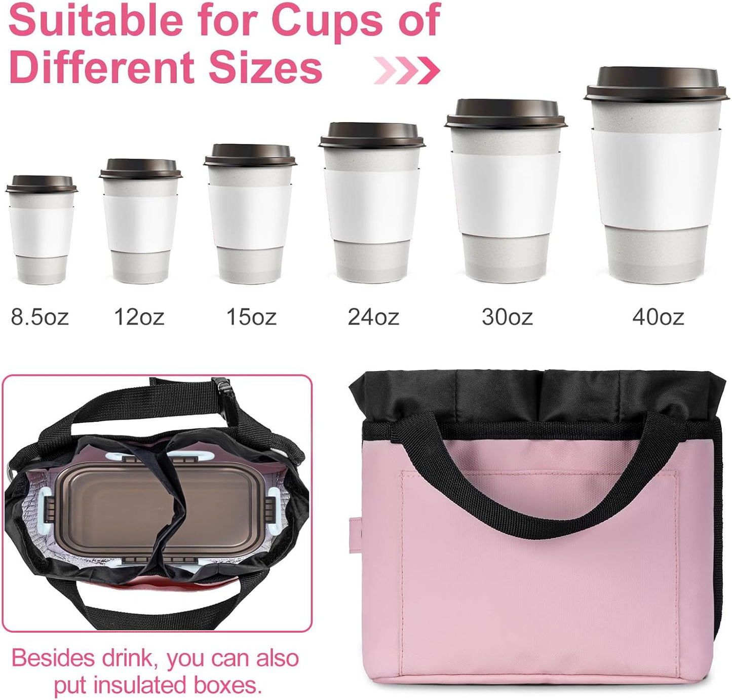 Multifunctional Luggage Travel Cup Holder for Suitcases Free Hand Drink Caddy Fits Suitcase Handles, Also, as an Automotive and Stroller Cup Holder, Travel Accessories (Black)