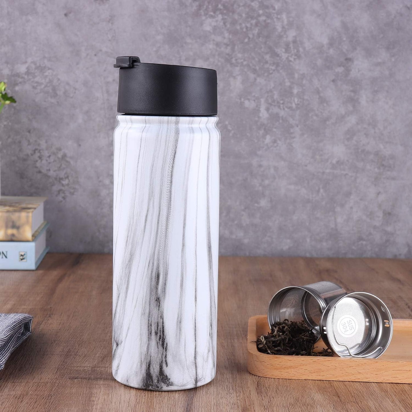 Sivaphe Tea Infuser Bottle With Removable Loose Leaf Tea Strainer Cup 18/8 Stainless Steel Portable Insulated Travel Tea Tumbler Black