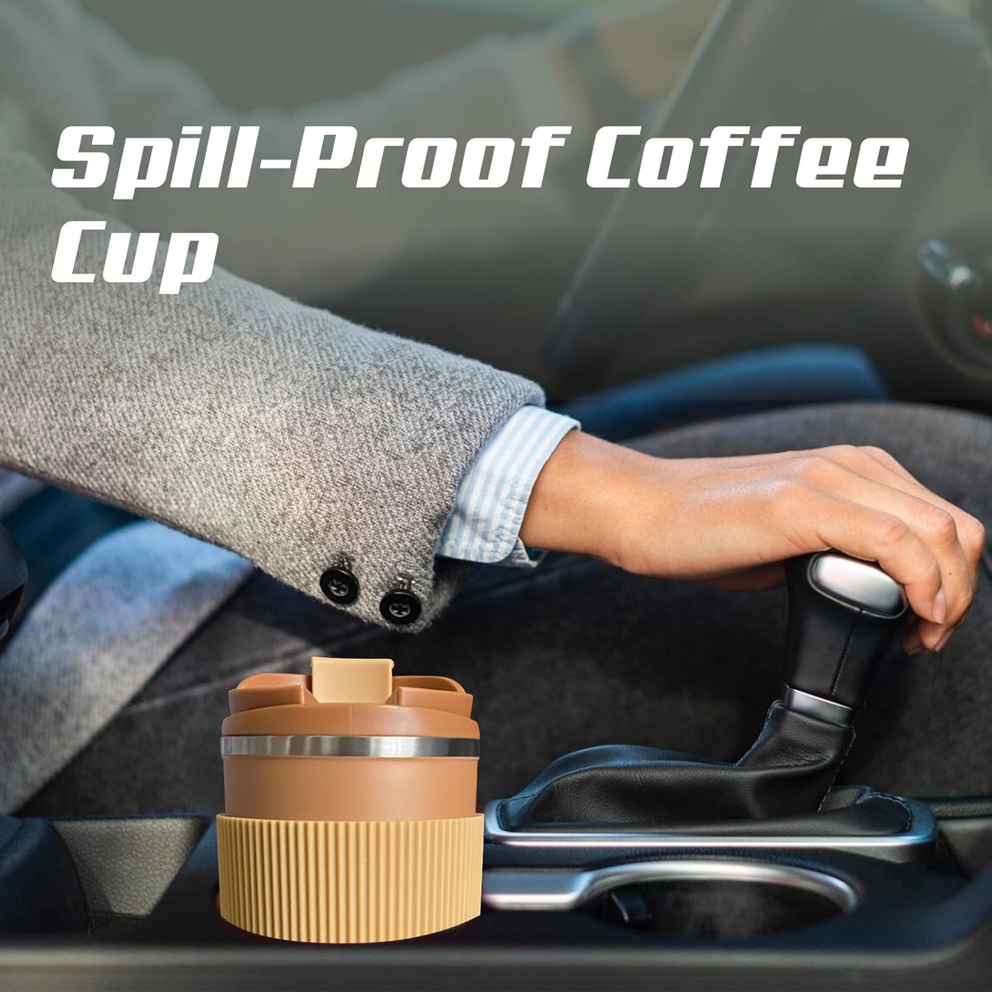 YINBAOGE Insulated Travel Coffee Mug, Spill & Leak Proof, Portable To Go Camping Stainless Steel Coffee Tumbler, Reusable Thermal Coffee Cup with Lid for Hot & Cold Drinks (Black, 12 OZ)