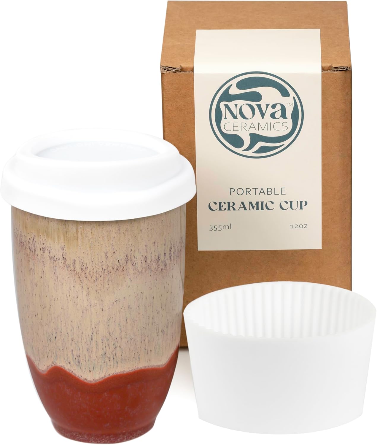 NOVA CERAMICS Coffee Tumbler – Travel Mug - On the Go Coffee Mug – Microwave & Dishwasher Safe Green Coffee Tumbler - Gifts For Women Men Him Her – 16oz – Monsoon