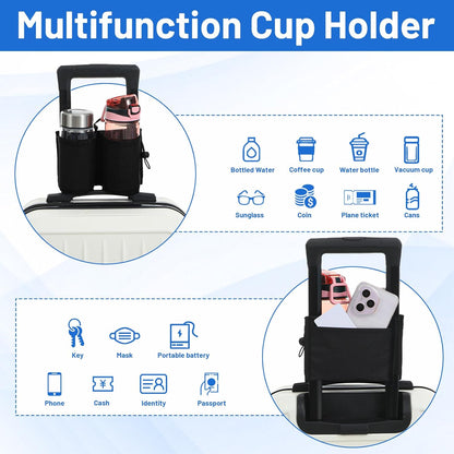 Luggage Travel Cup Holder, Free Hand Drink Caddy Hold Two Coffee Mugs, Fits Roll on Most Suitcase Handles, Gifts for Flight Attendants &Frequent Travelers Accessories