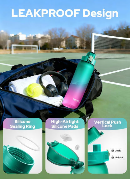 Opard Zip 32oz Plastic Water Bottle Dishwasher Safe, Leakproof Flip-Top Lid, BPA Free Tritan, Wide Mouth Reusable Sports Water Bottle for Gym Hiking Commuting Outdoor Travel and School