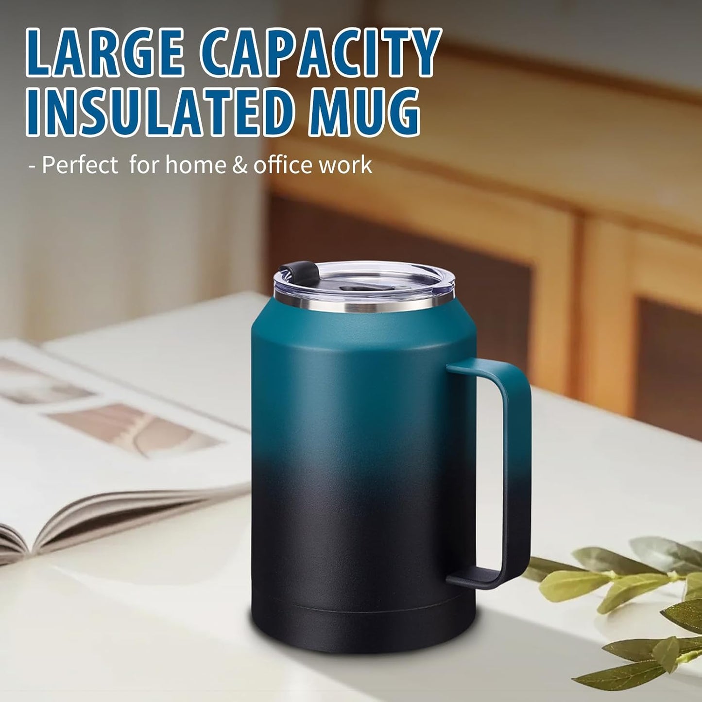 50 oz Insulated Tumbler with Handle and Straw - Stainless Steel Double Wall Coffee Mug, 2-in-1 Lid Metal Water Bottle, 36H Cold 24H Hot Travel Hydro Cup Jug with Silicone Boot