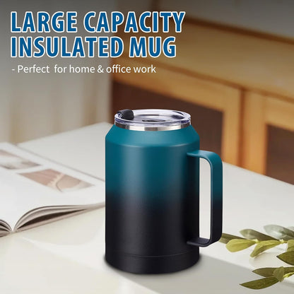 50 oz Insulated Tumbler with Handle and Straw - Stainless Steel Double Wall Coffee Mug, 2-in-1 Lid Metal Water Bottle, 36H Cold 24H Hot Travel Hydro Cup Jug with Silicone Boot