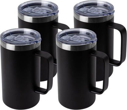 DOMICARE 24oz Mug with Handle and Lid, Stainless Steel Coffee Mug, Reusable Insulated Cup, Travel Mug with Handle, Double Wall Vacuum Coffee Tumbler for Men and Women, Black, Pack 1