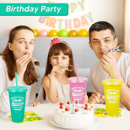 24 Pack Plastic Tumblers with Lids and Straw, Reusable Cups with Lids and Straws Colorful Cups for Cold Drink Iced Coffee, Plastic Tumbler Bulk for Party Birthday Gifts (24 oz, Stylish Colors)