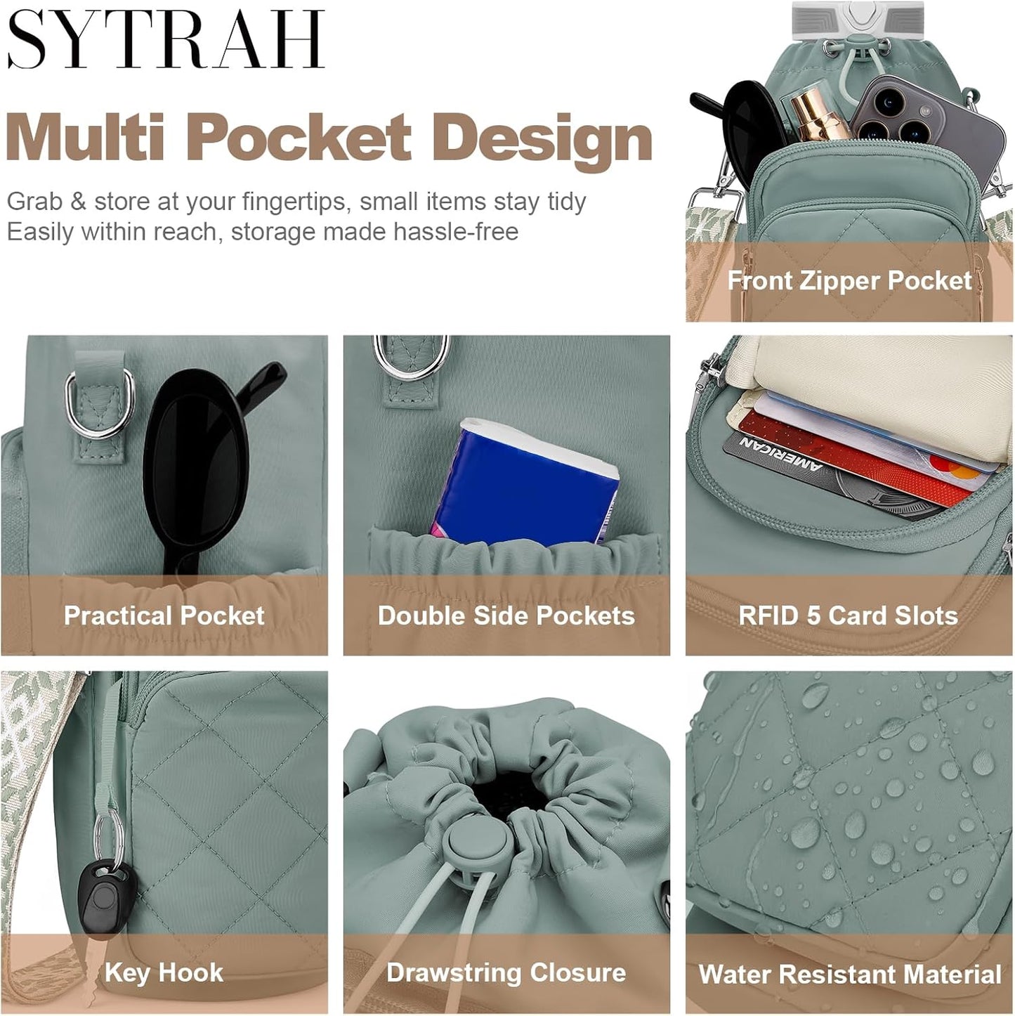 SYTRAH Water Bottle Bag Crossbody，Insulated Water Bottle Purse Crossbody Water Bottle Holder with Strap 40 oz