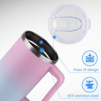 DOMICARE 40 oz Tumbler with Handle and Straw, Stainless Steel Tumbler with Lid and Straw, Reusable Vacuum Insulated Cup, Travel Coffee Mug, Blue, 1Pack