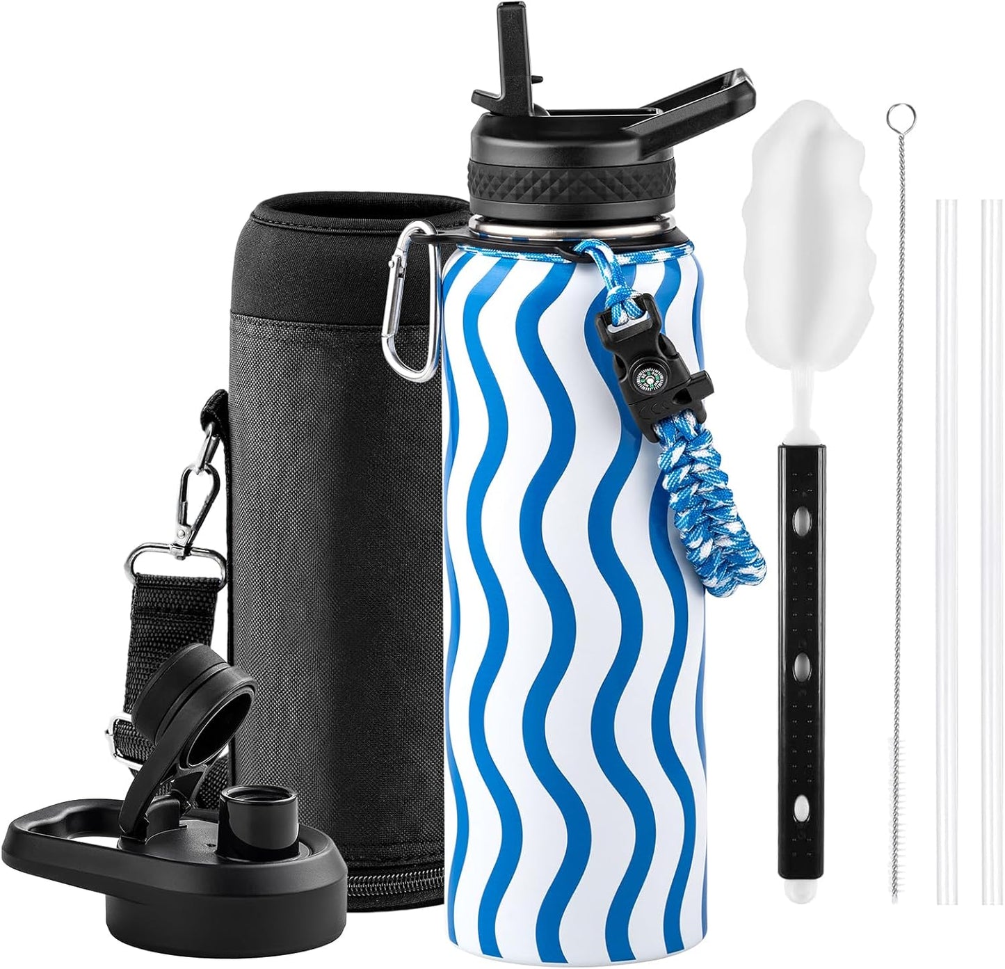 RAYMYLO One Gallon Water Bottle Insulated, Triple Walled Vacuum Stainless Steel (Cold for 48 Hrs), Leak Proof & Non-BPA, Large Water Flask Jug with Paracord Handle & Straw Spout Lids