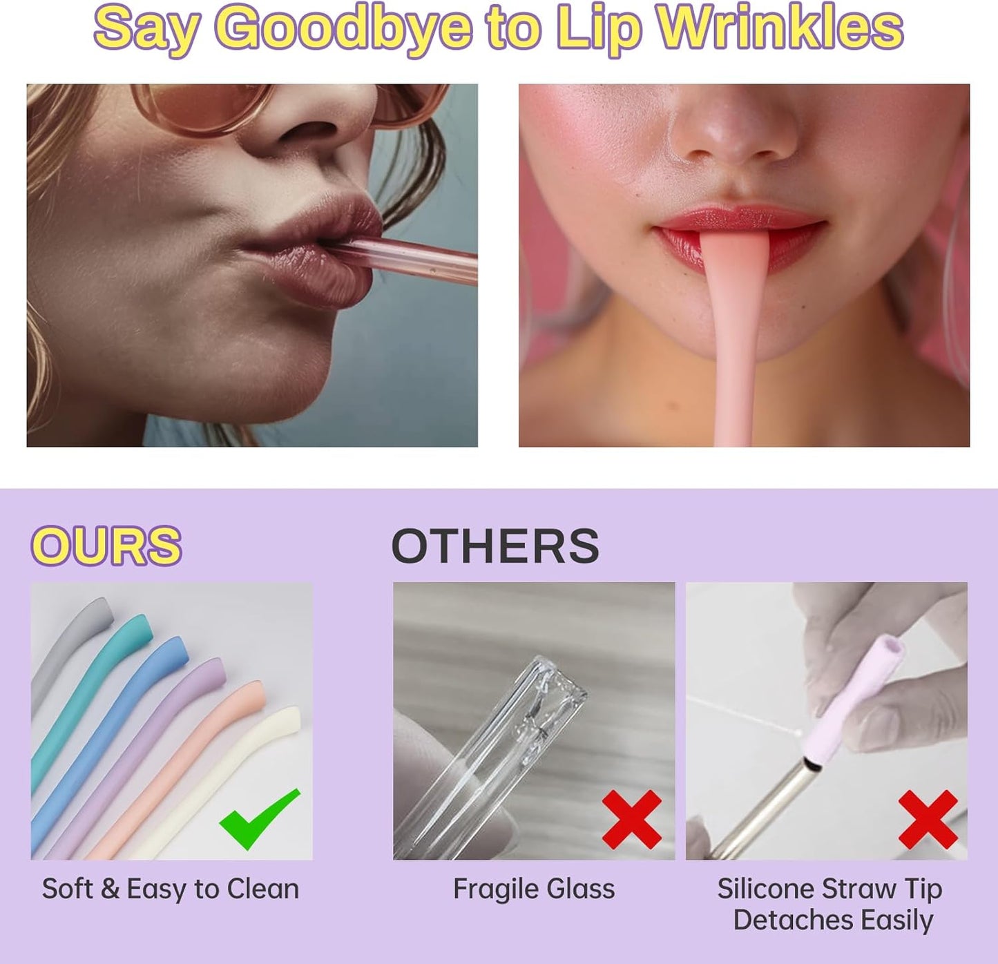 NiHome 6PCS Silicone Anti-Wrinkle Straws Fit for 40oz 30oz Stanley Tumblers w/Brushes, Customizable Length Wrinkle Free Straws for Various Size Cups, No Wrinkle Reusable Straws for Lip (Macaron)