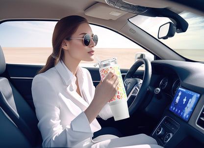 Meoky 32 oz Tumbler with Handle, Insulated Tumbler with Lid and Straw, Stainless Steel Travel Mug, Keeps Cold for 24 Hours, 100% Leak Proof, Fits in Car Cup Holder (Night)
